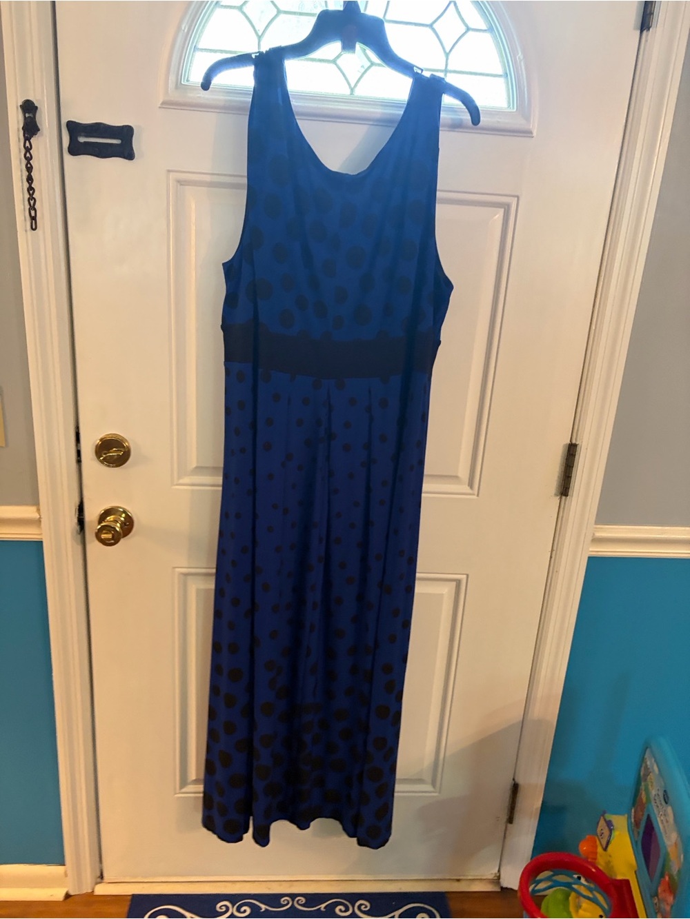 Woman Within Royal Blue and Black Polka Dot Maxi Dress
